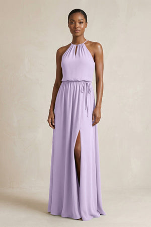 Halter Sheath Ruched Chiffon Bridesmaid Dress in Lavender - KissProm Bridesmaid Dresses