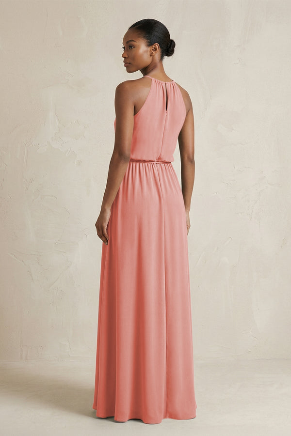 Halter Sheath Ruched Chiffon Bridesmaid Dress in Mulberry - KissProm Bridesmaid Dresses