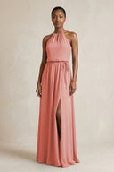 Halter Sheath Ruched Chiffon Bridesmaid Dress in Mulberry - KissProm Bridesmaid Dresses