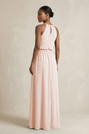 Halter Sheath Ruched Chiffon Bridesmaid Dress in Pale Blush - KissProm Bridesmaid Dresses