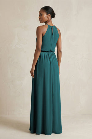 Halter Sheath Ruched Chiffon Bridesmaid Dress in Pine - KissProm Bridesmaid Dresses