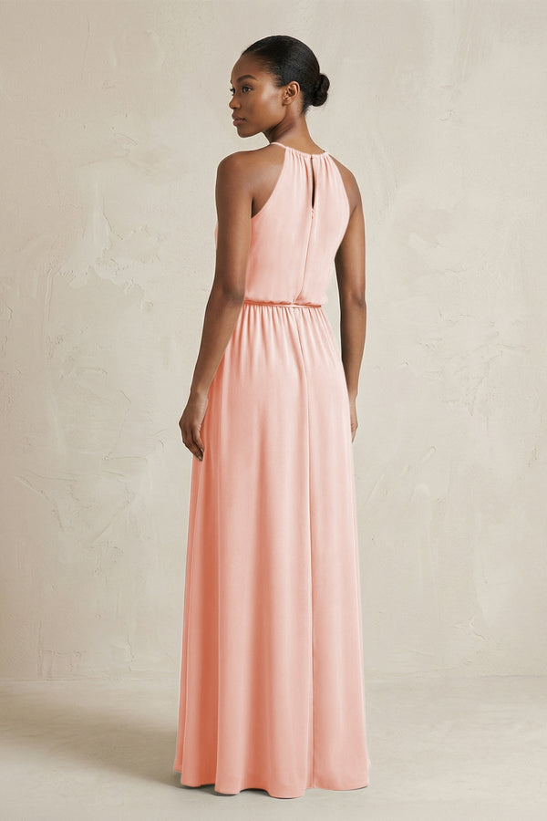 Halter Sheath Ruched Chiffon Bridesmaid Dress in Rose Petal - KissProm Bridesmaid Dresses