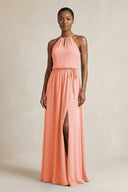 Halter Sheath Ruched Chiffon Bridesmaid Dress in Rosette - KissProm Bridesmaid Dresses