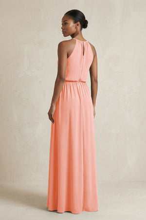 Halter Sheath Ruched Chiffon Bridesmaid Dress in Rosette - KissProm Bridesmaid Dresses