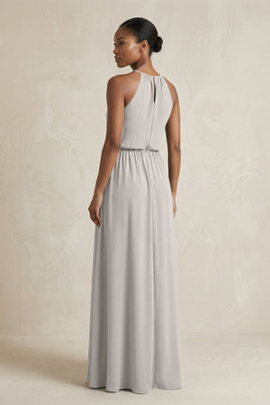 Halter Sheath Ruched Chiffon Bridesmaid Dress in Silver - KissProm Bridesmaid Dresses