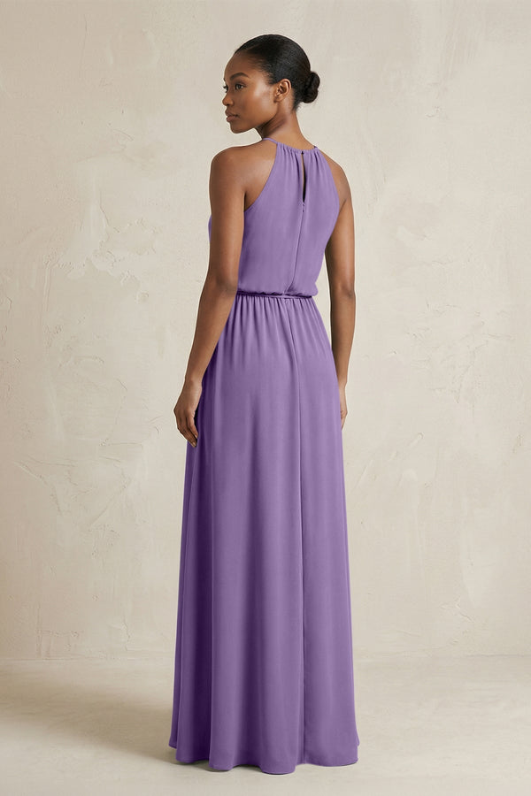 Halter Sheath Ruched Chiffon Bridesmaid Dress in Tahiti - KissProm Bridesmaid Dresses