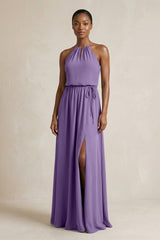 Halter Sheath Ruched Chiffon Bridesmaid Dress in Tahiti - KissProm Bridesmaid Dresses
