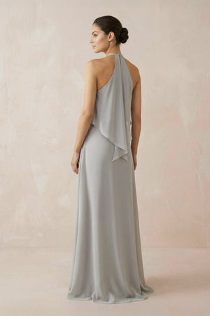 Halter Sheath Ruffled Chiffon Bridesmaid Dress - KissProm Bridesmaid Dresses