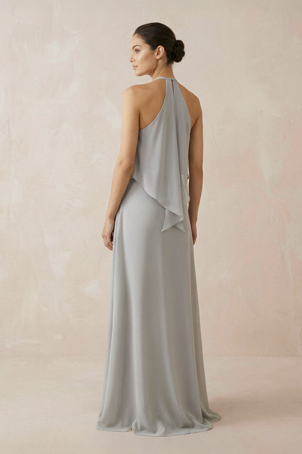 Halter Sheath Ruffled Chiffon Bridesmaid Dress - KissProm Bridesmaid Dresses