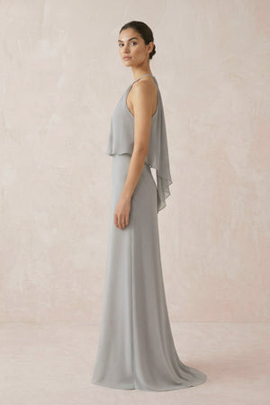 Halter Sheath Ruffled Chiffon Bridesmaid Dress - KissProm Bridesmaid Dresses