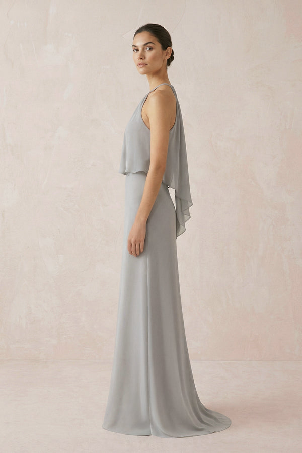 Halter Sheath Ruffled Chiffon Bridesmaid Dress - KissProm Bridesmaid Dresses