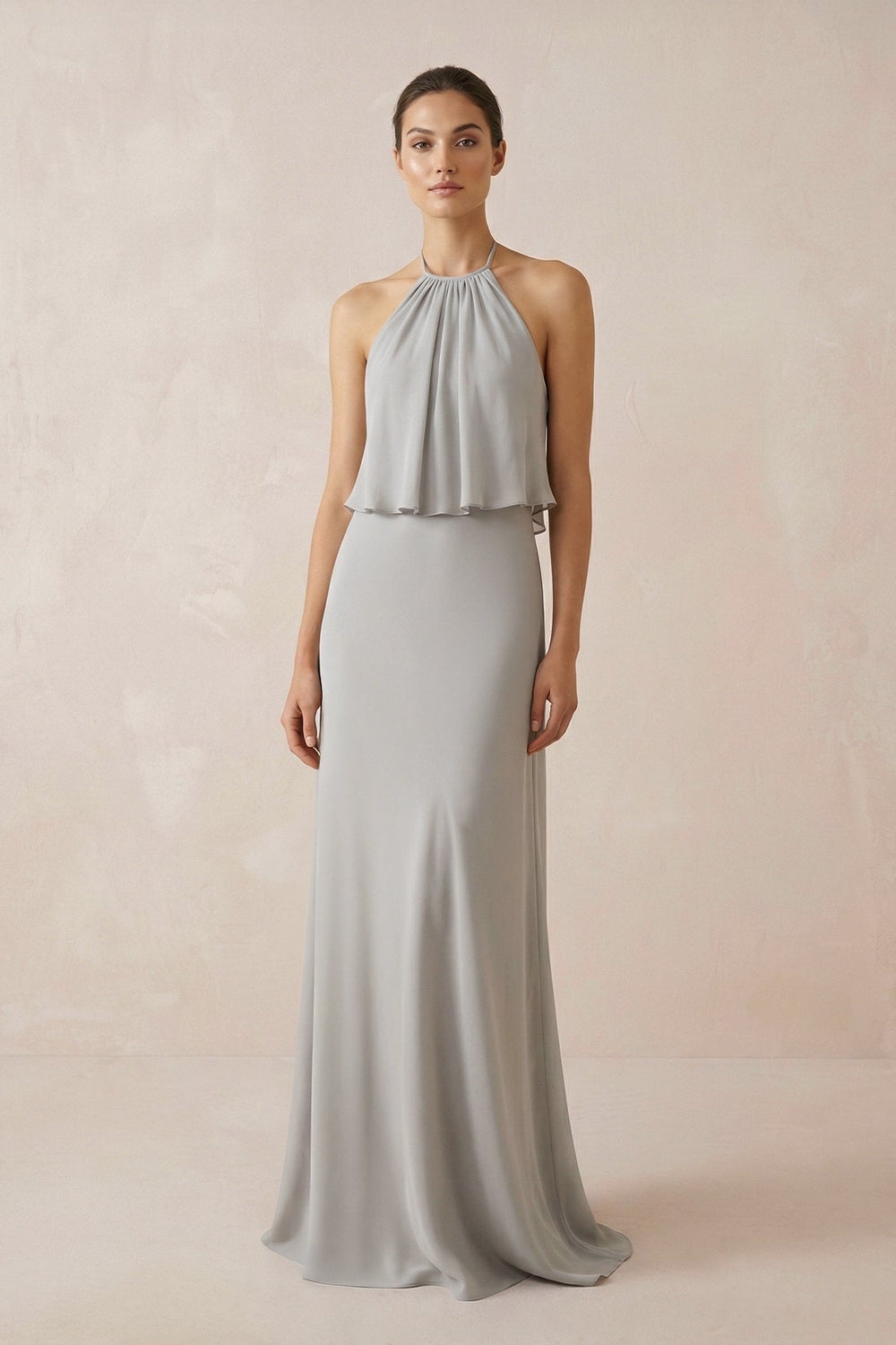 Halter Sheath Ruffled Chiffon Bridesmaid Dress - KissProm Bridesmaid Dresses