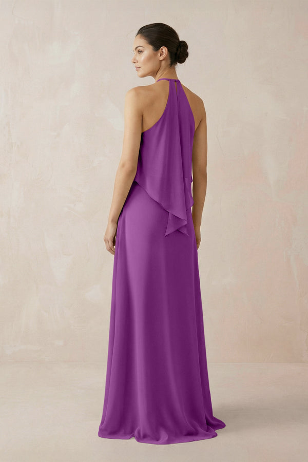 Halter Sheath Ruffled Chiffon Bridesmaid Dress in Amethyst - KissProm Bridesmaid Dresses