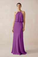 Halter Sheath Ruffled Chiffon Bridesmaid Dress in Amethyst - KissProm Bridesmaid Dresses