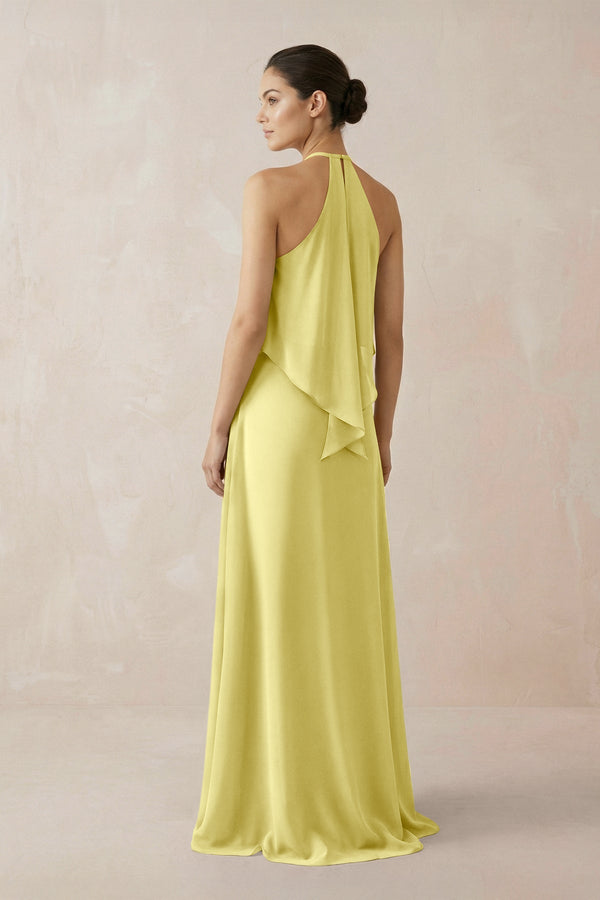 Halter Sheath Ruffled Chiffon Bridesmaid Dress in Buttercup - KissProm Bridesmaid Dresses