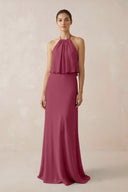 Halter Sheath Ruffled Chiffon Bridesmaid Dress in Desert Rose - KissProm Bridesmaid Dresses