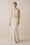 Halter Sheath Ruffled Chiffon Bridesmaid Dress in Dove Gray - KissProm Bridesmaid Dresses