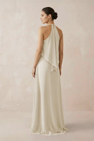 Halter Sheath Ruffled Chiffon Bridesmaid Dress in Dove Gray - KissProm Bridesmaid Dresses