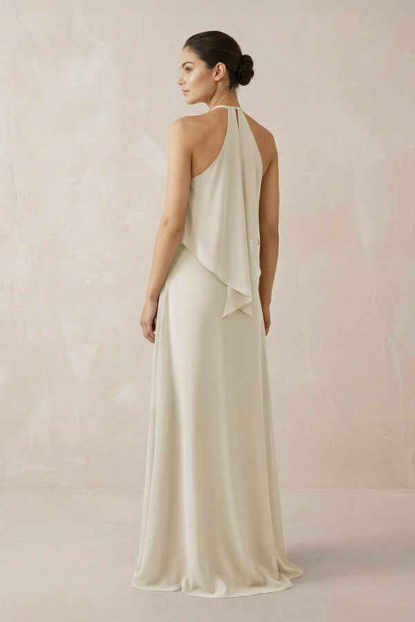 Halter Sheath Ruffled Chiffon Bridesmaid Dress in Dove Gray - KissProm Bridesmaid Dresses