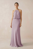 Halter Sheath Ruffled Chiffon Bridesmaid Dress in Dusk - KissProm Bridesmaid Dresses