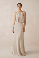 Halter Sheath Ruffled Chiffon Bridesmaid Dress in Frost - KissProm Bridesmaid Dresses
