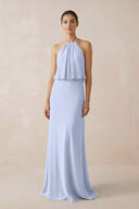Halter Sheath Ruffled Chiffon Bridesmaid Dress in Ice - KissProm Bridesmaid Dresses