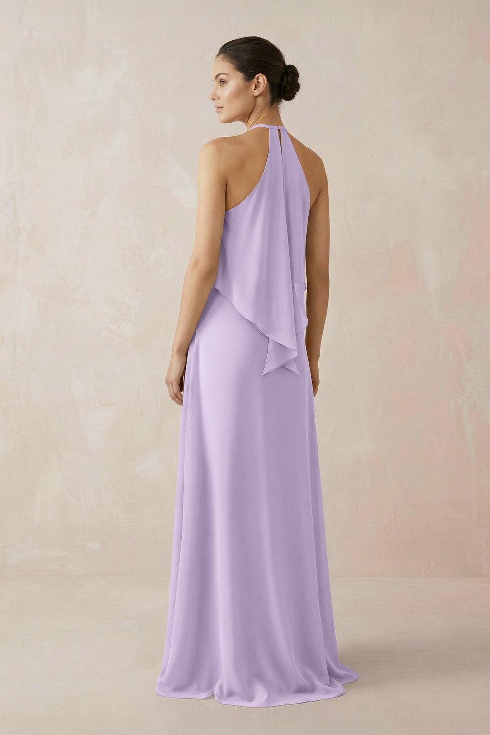 Halter Sheath Ruffled Chiffon Bridesmaid Dress in Lavender - KissProm Bridesmaid Dresses