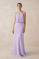 Halter Sheath Ruffled Chiffon Bridesmaid Dress in Lavender - KissProm Bridesmaid Dresses