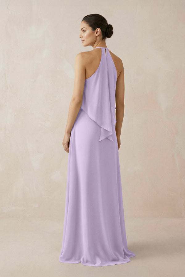Halter Sheath Ruffled Chiffon Bridesmaid Dress in Lavender - KissProm Bridesmaid Dresses