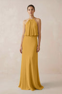 Halter Sheath Ruffled Chiffon Bridesmaid Dress in Marigold - KissProm Bridesmaid Dresses