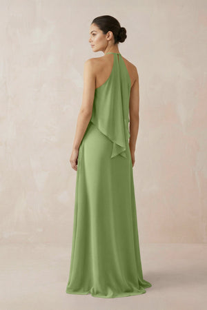 Halter Sheath Ruffled Chiffon Bridesmaid Dress in Matcha - KissProm Bridesmaid Dresses