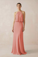 Halter Sheath Ruffled Chiffon Bridesmaid Dress in Mulberry - KissProm Bridesmaid Dresses