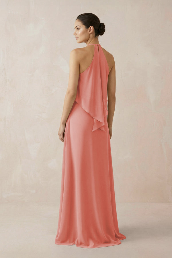Halter Sheath Ruffled Chiffon Bridesmaid Dress in Mulberry - KissProm Bridesmaid Dresses