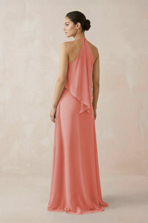 Halter Sheath Ruffled Chiffon Bridesmaid Dress in Mulberry - KissProm Bridesmaid Dresses