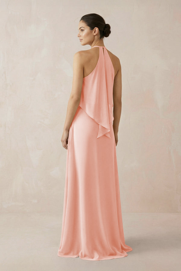 Halter Sheath Ruffled Chiffon Bridesmaid Dress in Rose Petal - KissProm Bridesmaid Dresses