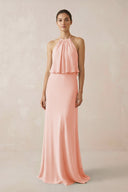 Halter Sheath Ruffled Chiffon Bridesmaid Dress in Rose Petal - KissProm Bridesmaid Dresses