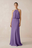 Halter Sheath Ruffled Chiffon Bridesmaid Dress in Tahiti - KissProm Bridesmaid Dresses