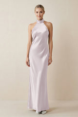 Halter Sheath Satin Bridesmaid Dress in Dusk - KissProm Bridesmaid Dresses