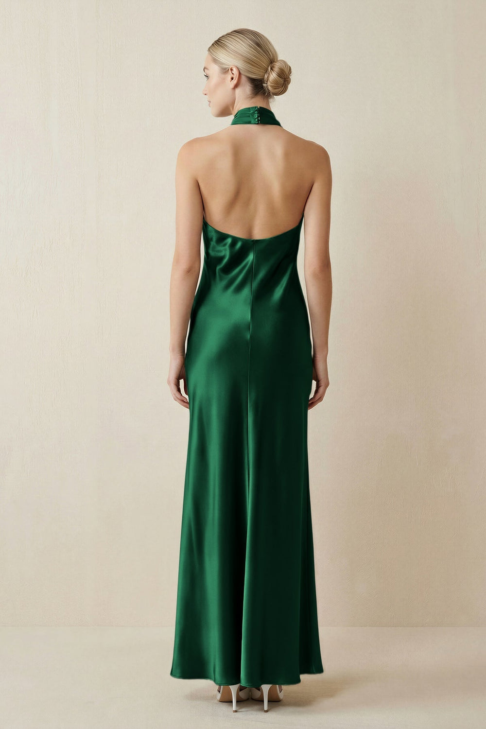 Halter Sheath Satin Bridesmaid Dress in Green - KissProm Bridesmaid Dresses