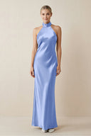 Halter Sheath Satin Bridesmaid Dress in Ice - KissProm Bridesmaid Dresses