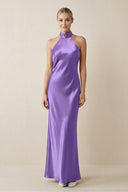 Halter Sheath Satin Bridesmaid Dress in Lilac - KissProm Bridesmaid Dresses