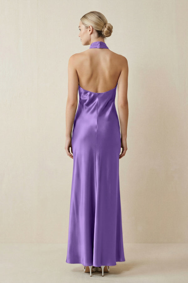 Halter Sheath Satin Bridesmaid Dress in Lilac - KissProm Bridesmaid Dresses