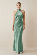 Halter Sheath Satin Bridesmaid Dress in Mint Green - KissProm Bridesmaid Dresses