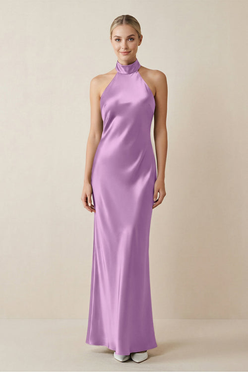 Halter Sheath Satin Bridesmaid Dress in Vintage Mauve Halter Sheath Satin Bridesmaid Dress in Vintage Mauve