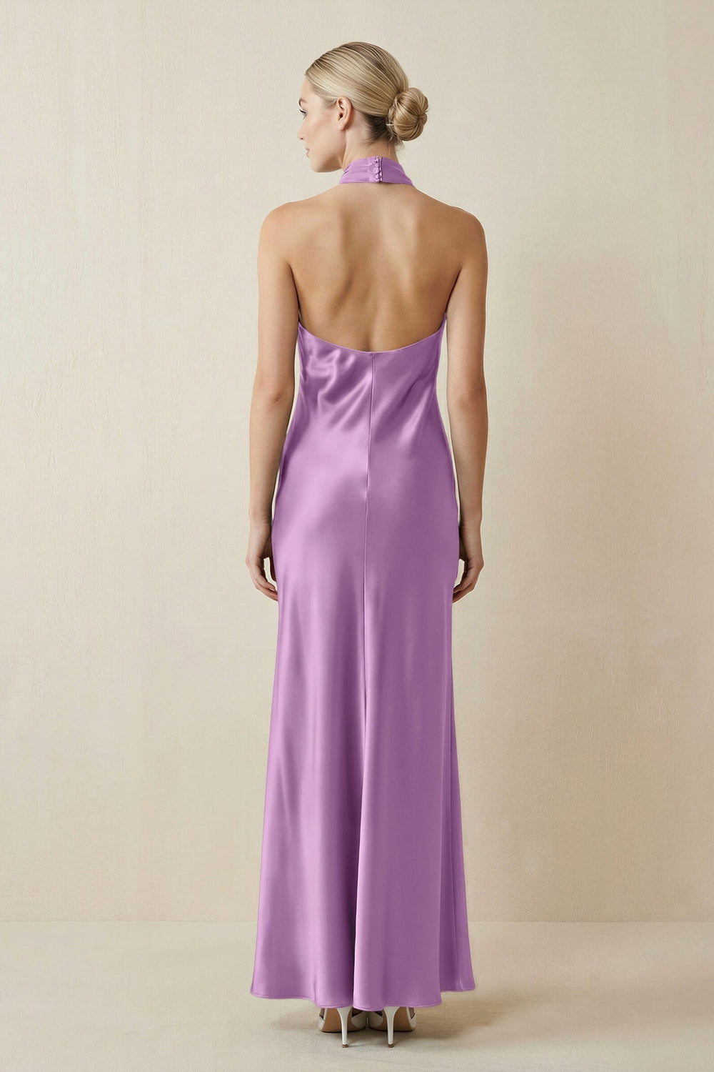 Halter Sheath Satin Bridesmaid Dress in Vintage Mauve - KissProm Bridesmaid Dresses
