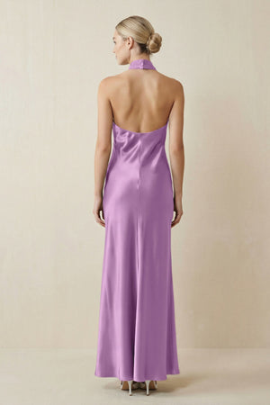Halter Sheath Satin Bridesmaid Dress in Vintage Mauve - KissProm Bridesmaid Dresses