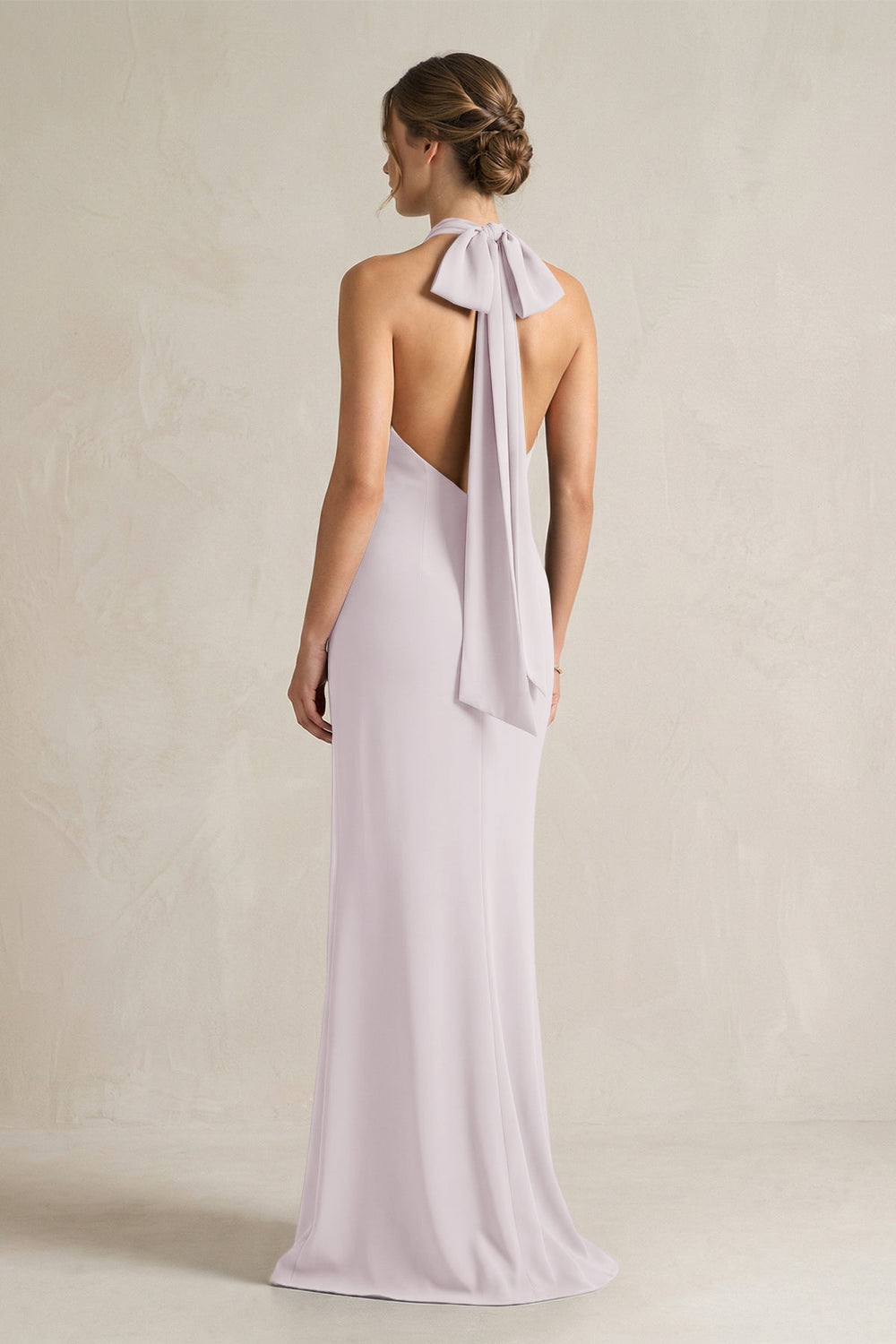 Halter Sheath Satin Bridesmaid Dress With Bow in Dusk - KissProm Bridesmaid Dresses