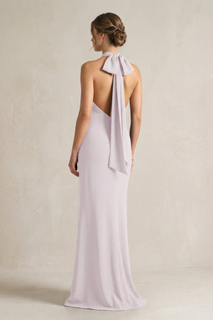 Halter Sheath Satin Bridesmaid Dress With Bow in Dusk - KissProm Bridesmaid Dresses