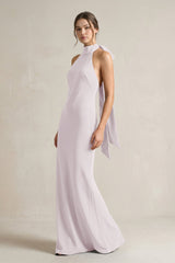 Halter Sheath Satin Bridesmaid Dress With Bow in Dusk - KissProm Bridesmaid Dresses