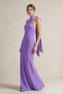 Halter Sheath Satin Bridesmaid Dress With Bow in Lilac - KissProm Bridesmaid Dresses